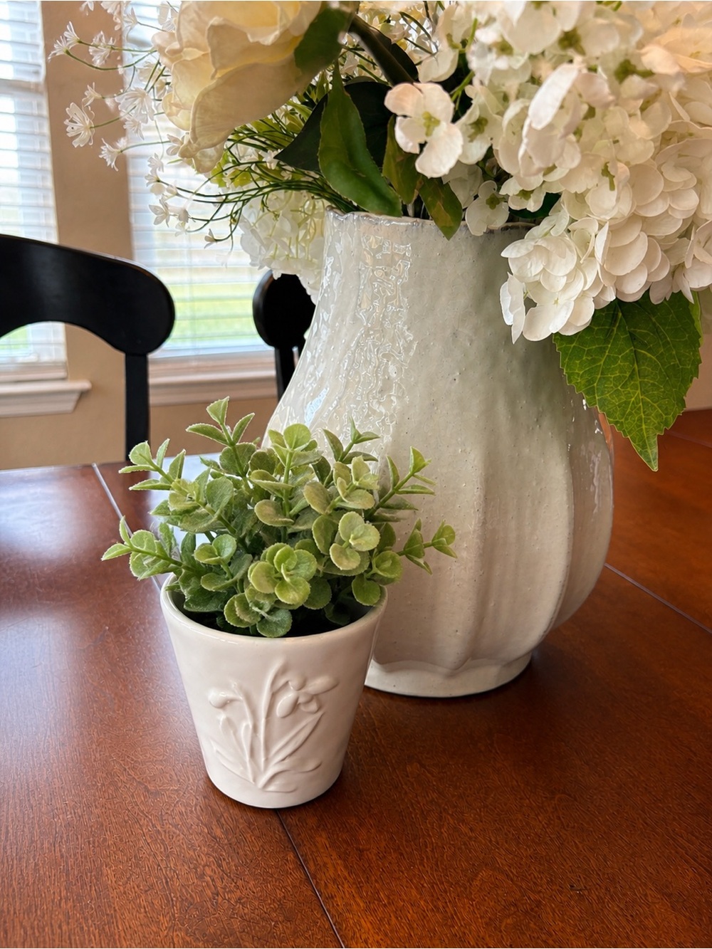 RAZ White Ceramic Mini Planter Embossed Floral 3” Farmhouse Decor